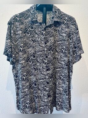 Coofandy Black & White Paisley Short-Sleeve Shirt - Size M (Men’s)